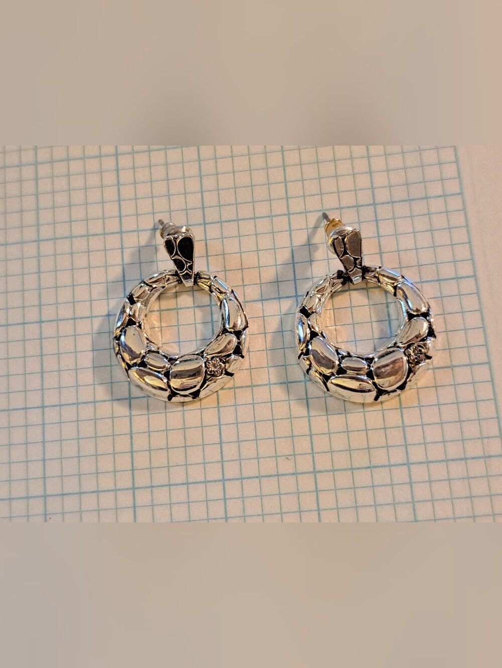Silver Tone Scale Textured Hoop Earrings